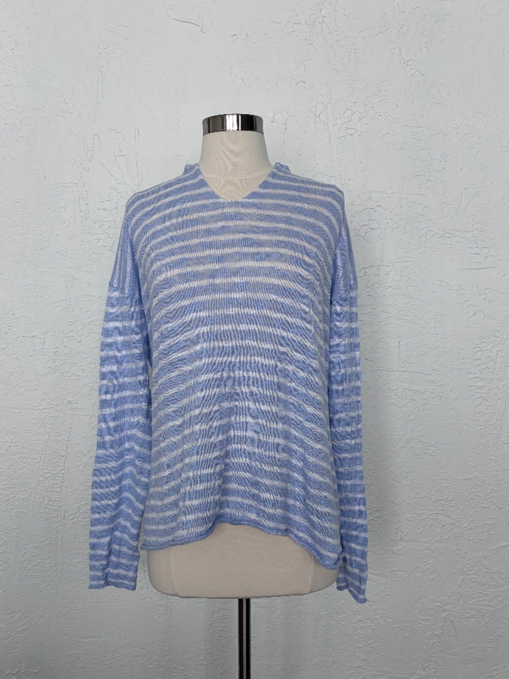 Project Social T Blue & White Striped Hooded Popover Sweater Sz S